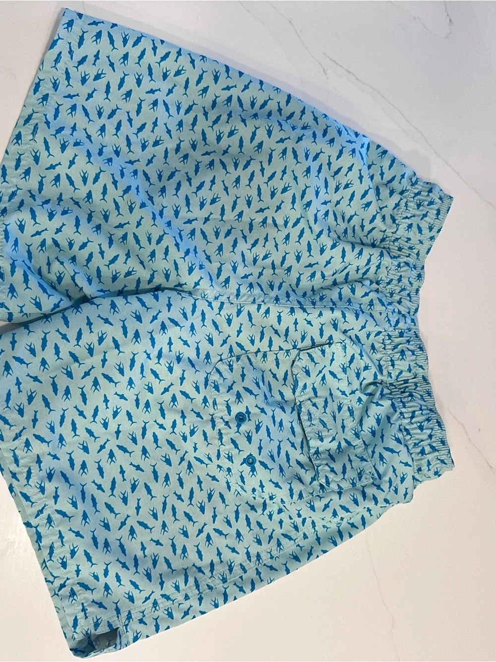 Vineyard Vines Light Blue Shark-Print Kids Swim Trunks